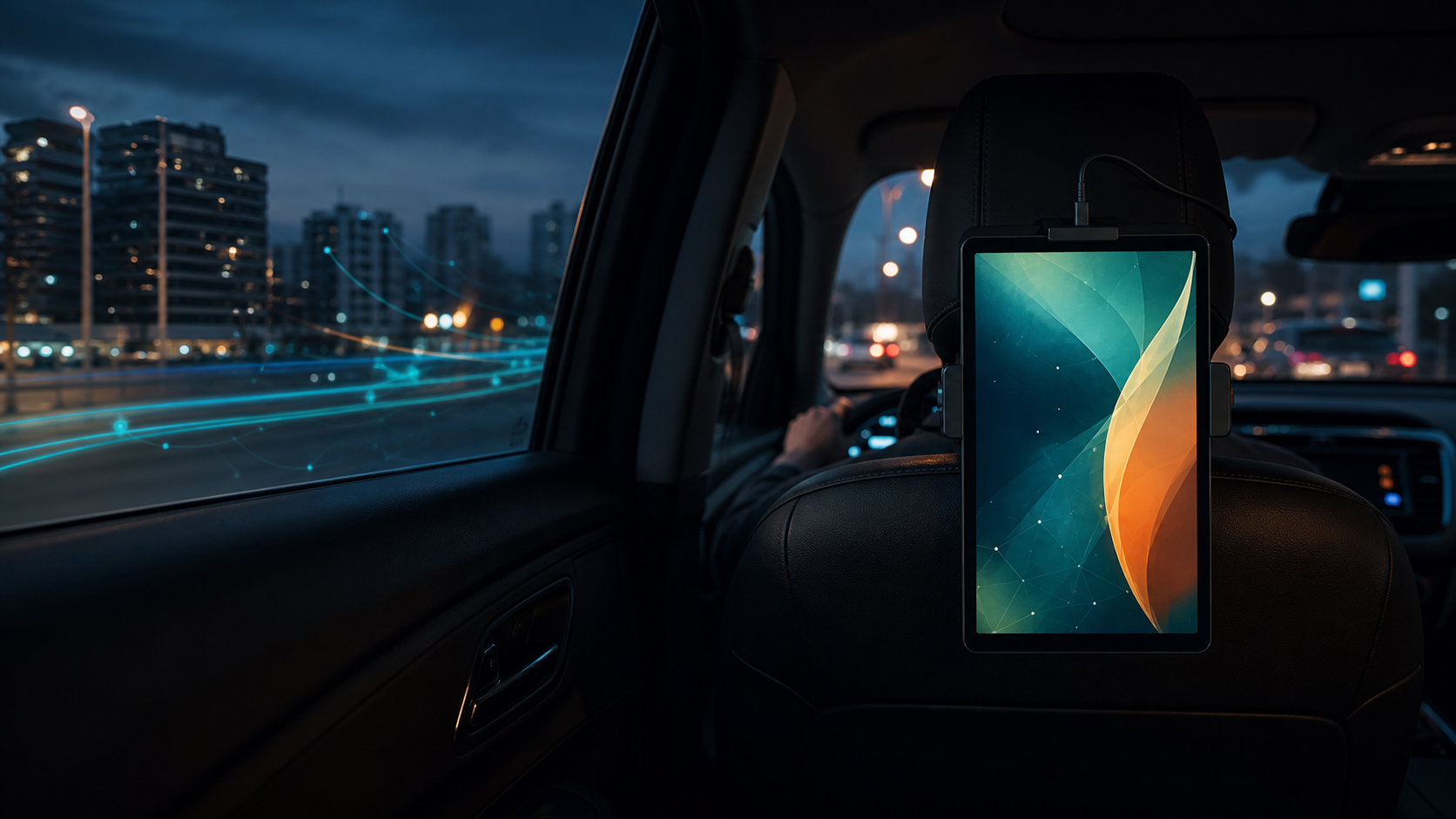 Tablet de 8,7 polegadas instalado verticalmente no encosto
